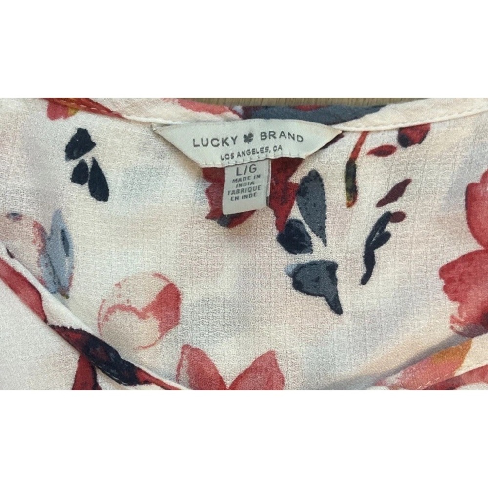 Lucky Brand White Floral Long-Sleeve Tie Front Peasant Top Size Large - Picture 6 of 6